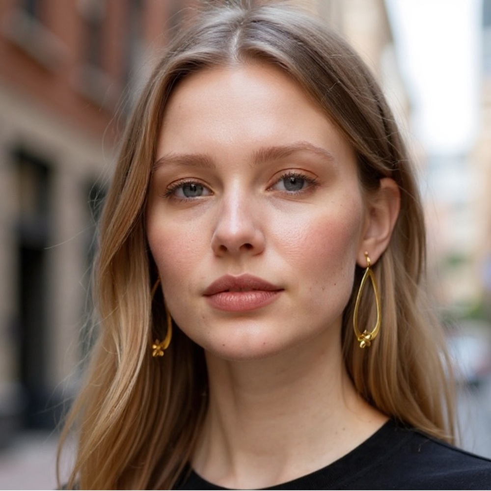 Lacoste Gold Teardrop Earrings with Floral Accent